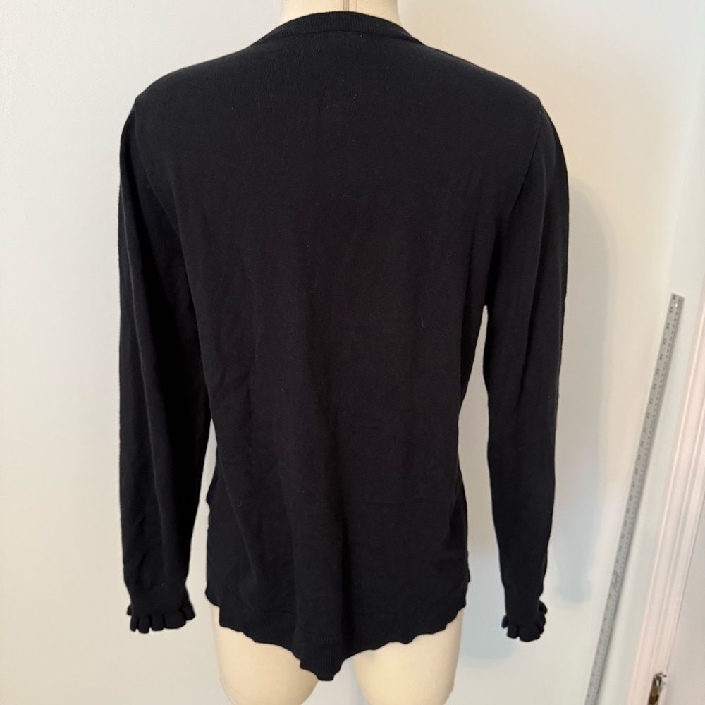 J. Crew Black Cotton Ruffle Rhinestone Sweater Size Large - Picture 7 of 10